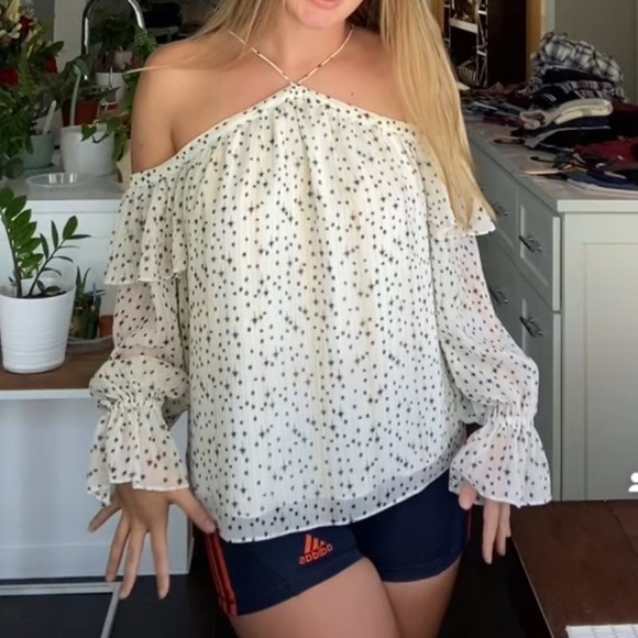 NWT 1.State Halter Neck Ruffle Cold Shoulder Blouse - Picture 4 of 13